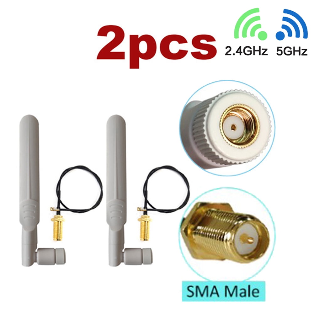 2pcs 8dBi 2.4GHz 5GHz Dual Band WiFi RPSMA Antenna With Extension PCIE Cable