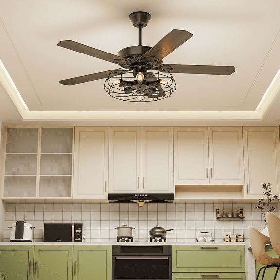 Magshion 51" Caged Ceiling Fan with Remote Control, 6 Wind Speed, Reversible Airflow, Indoor Outdoor 5 Blades Farmhouse Ceiling Fan without Light Bulbs, Black