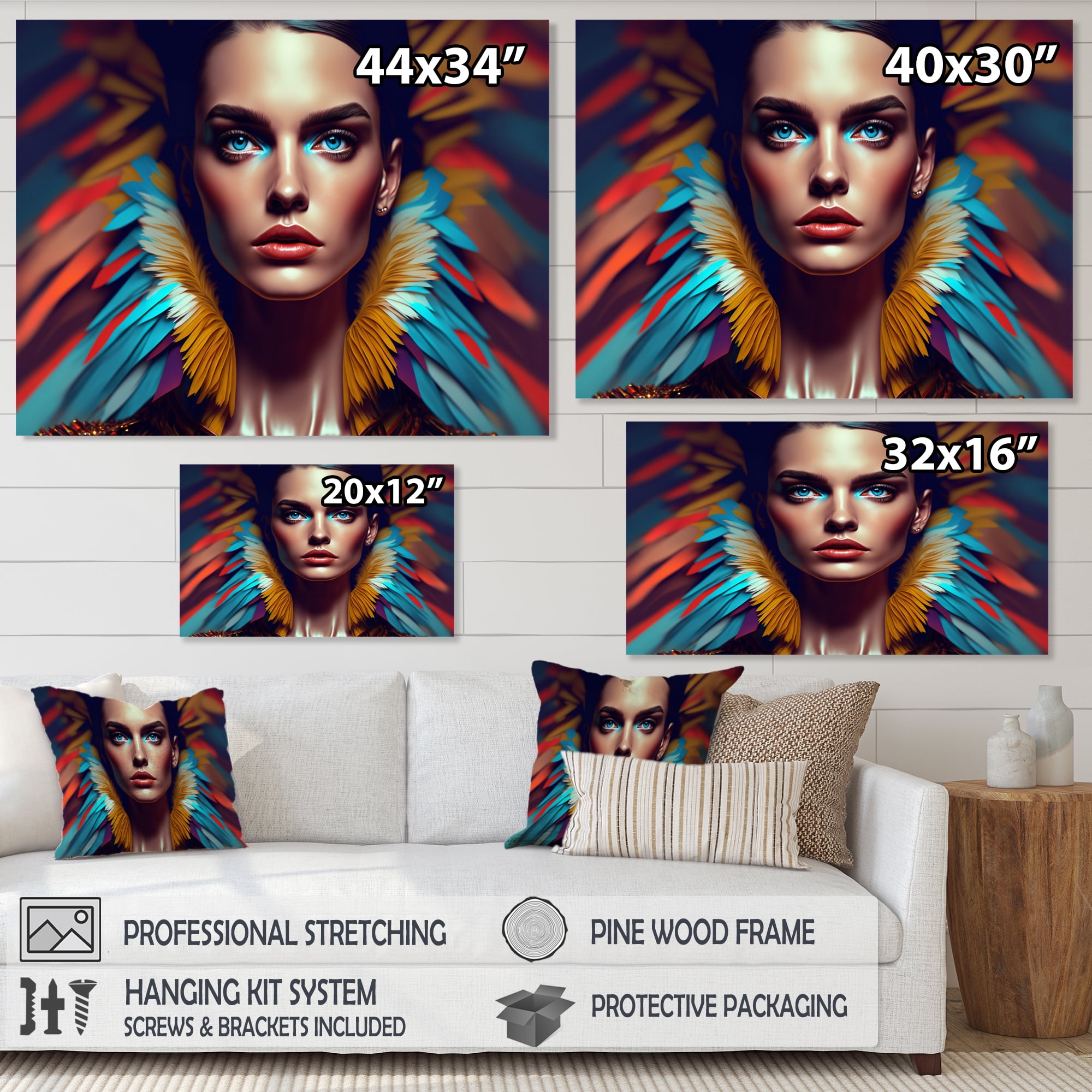 Designart Colorful Sensual Woman In Fur Coat IX Canvas Wall Art