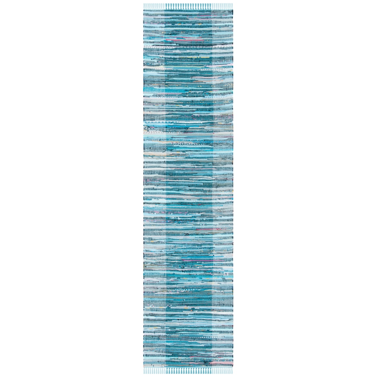 SAFAVIEH Rag Romeo Striped Fringe Cotton Area Rug, Light Blue/Grey, 6' x 9'