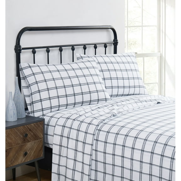 Truly Soft Bristol Plaid Flannel Multiple Cotton 4-Piece Queen Sheet Set, plaid themed, for Men and Women, OEKO-TEX Certified Confidence