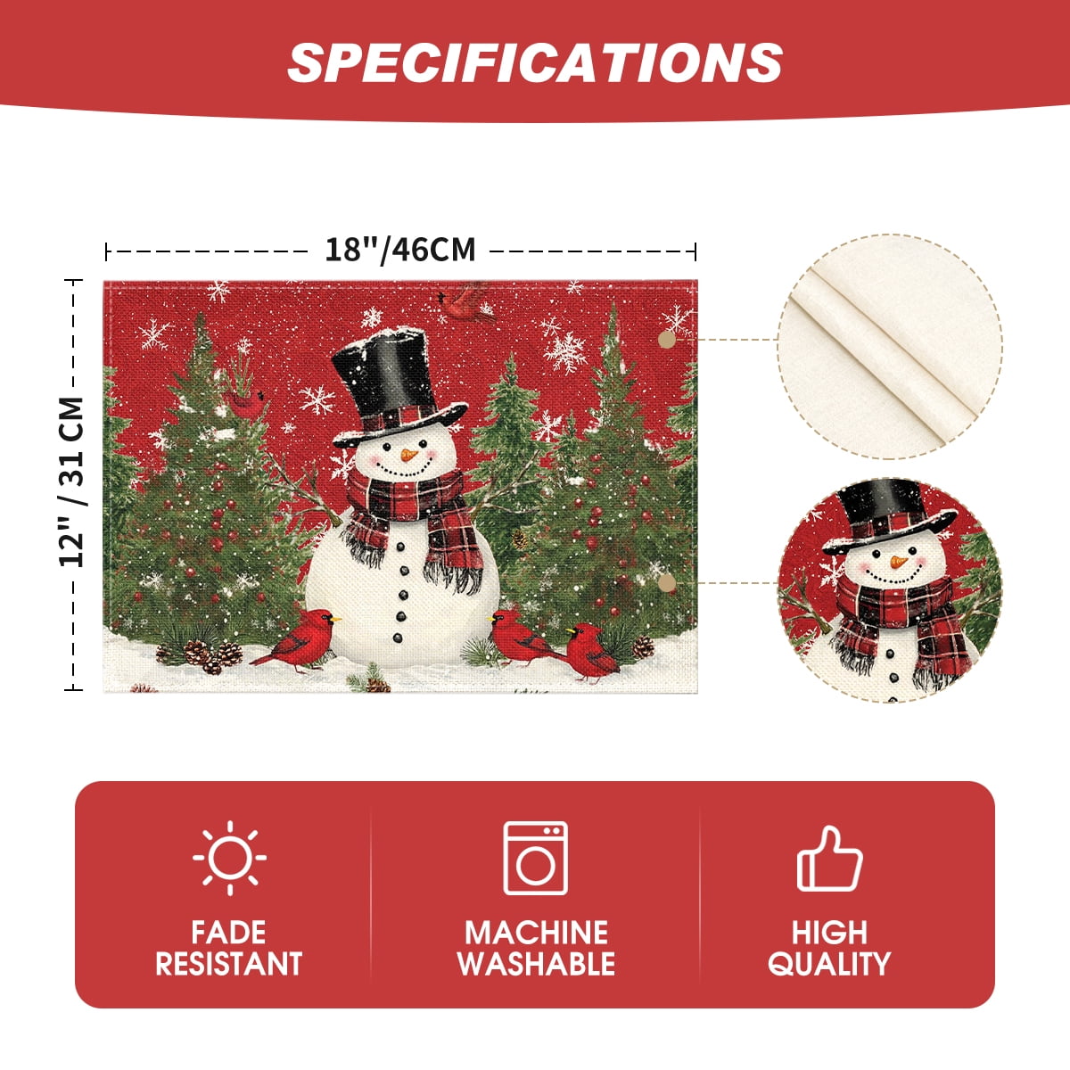 Sm:)e 4 Set Total 16PCS Seasonal Decorative Placemats, All Season Polyester Durable Vintage Rustic Table Mats for Kitchen Home Farmhouse Cabin Decor Holiday Celebration
