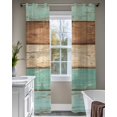 thumbnail image 4 of Farmhouse Teal Blue Brown Sheer Curtains 84 Inch Length 2 Panels Set for Living Room/Bedroom, Vintage Wooden Striped Kitchen Curtains Grommet Semi-Sheer Curtains Drapes Window Treatments 42"x84"x2, 4 of 7