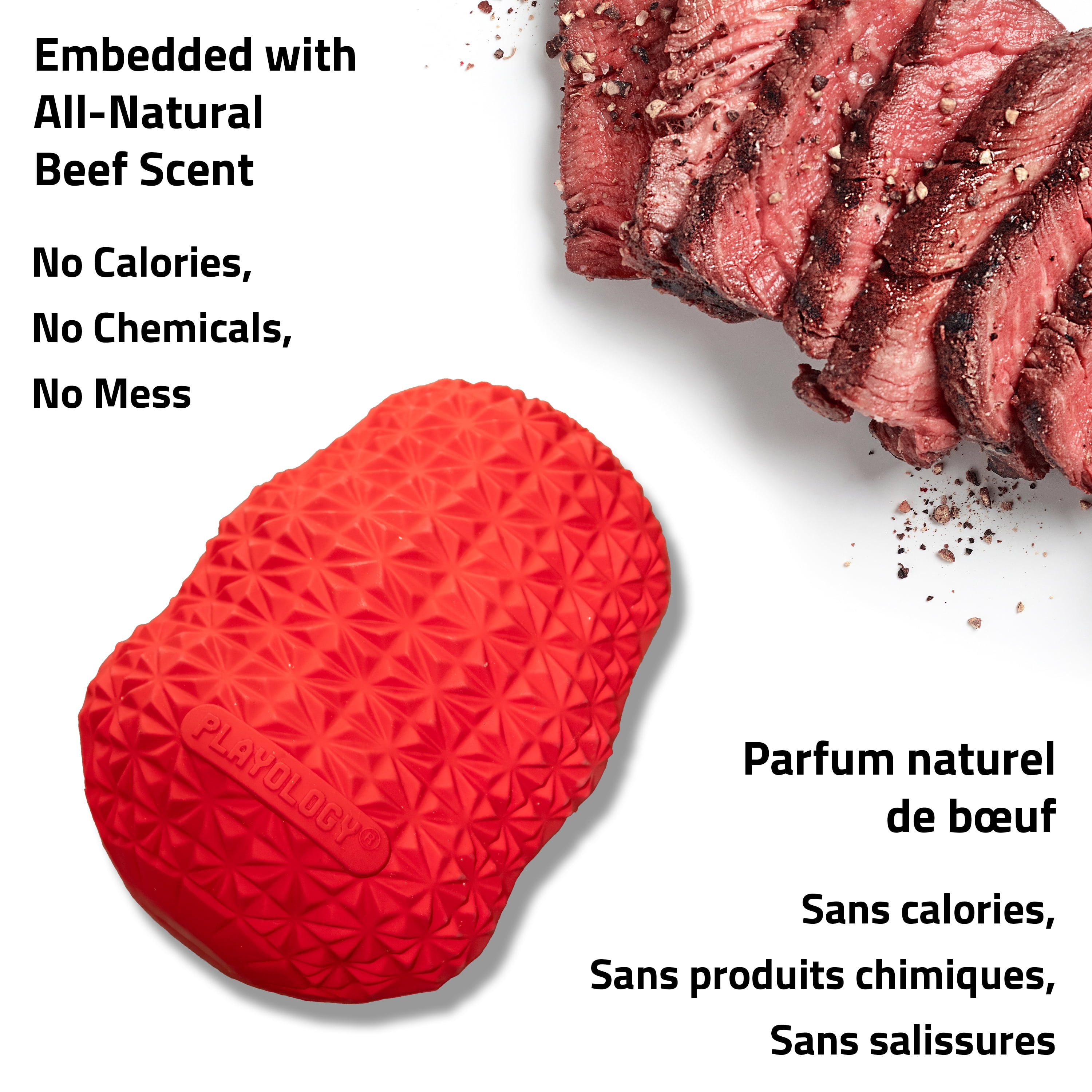 Playology Pomme de pin grinçante Bœuf Jouet parfumé pour chien