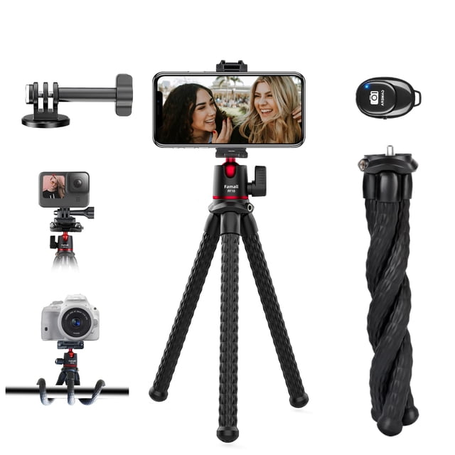 Trípode de teléfono flexible Famall para GoPro con control remoto y soporte