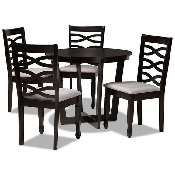 Bowery Hill Gray Fabric and Dark Brown Finished Wood 5-Piece Dining Set