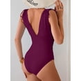 thumbnail image 3 of One Piece Swimsuit for Women Tummy Control Ruched Bathing Suit High Cut Swimwear V Neck Swim Suit (Dark Purple,XXL), 3 of 4