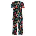 thumbnail image 2 of VBTAPA Womens 2 Piece Lounge Outfits Matching Christmas Pajamas Xmas 3D Printed Short Sleeve Tunic Tops and Wide Leg Capri Pants Sleepwear Set Xmas Gift 2024 on Sale Multicolor#1 L, 2 of 4