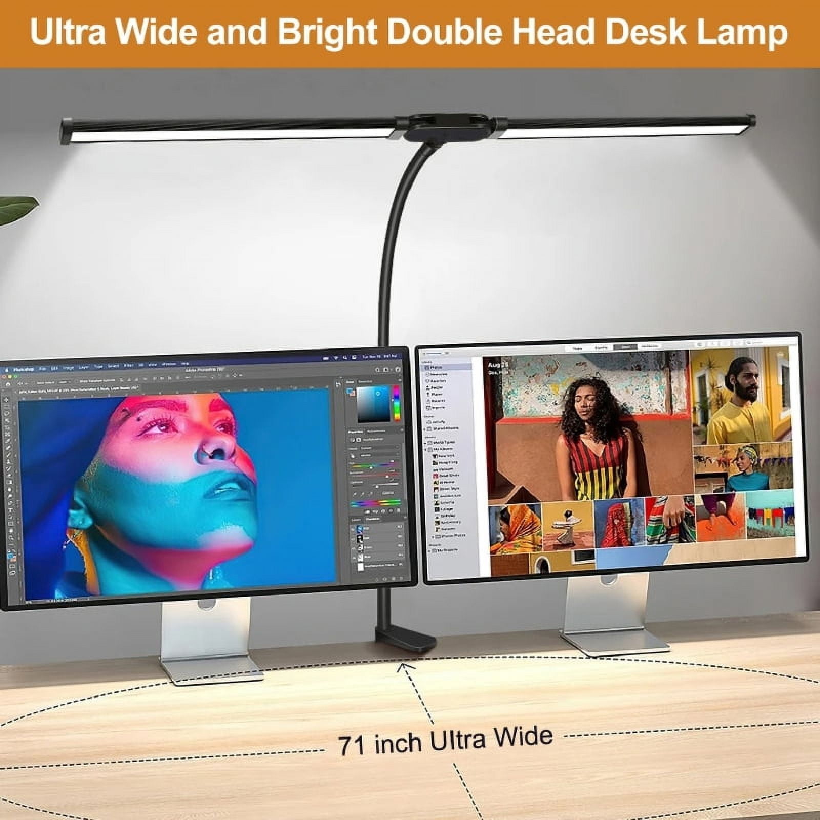 Double Head LED Desk Lamp Flexible Gooseneck Tube with Clip Fill Light 10-level Adjustable Eye Protection Table Lamp Light