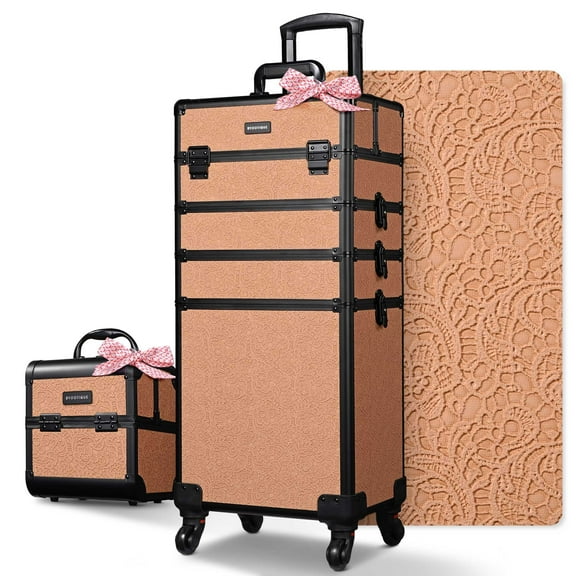 BYOOTIQUE Makeup Train Case Trolley w/ Cube Case Cosmetic Organizer Orange