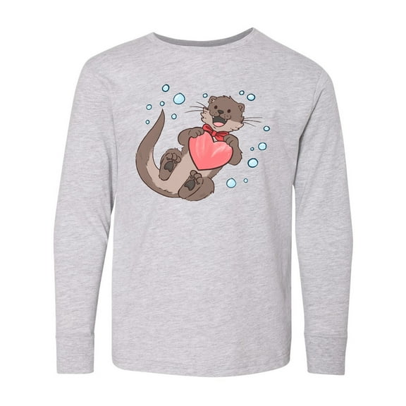 Inktastic Cute Smiling Valentine's Day Otter with Heart Long Sleeve Youth T-Shirt