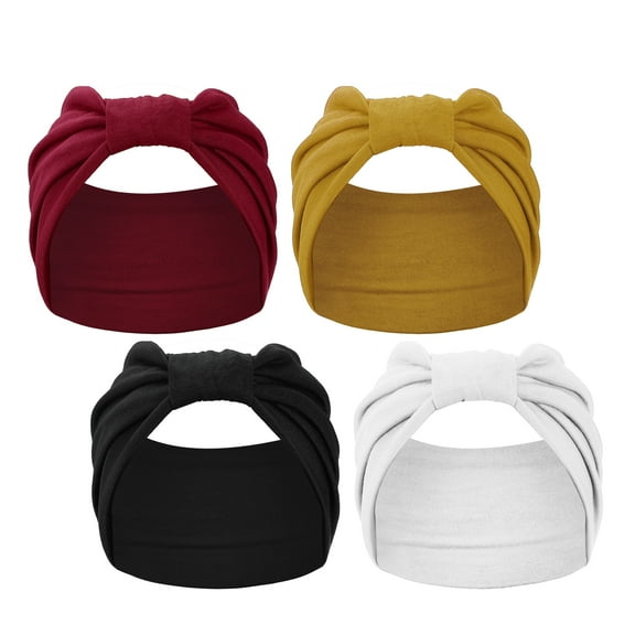 4pcs Yoga Elastic Headbands Wide Knotted Hairbands for Women Girl 5.12inch Wide Black White Red Yellow