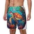 thumbnail image 2 of Balery Sea Turtle in Coral Mens Swim Trunks Swim Shorts for Men Quick Dry Inseam Beach Shorts with Compression Liner Pocket-Medium, 2 of 9