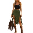 thumbnail image 5 of Wxolcjlv Womens Ruffle Asymmetrical Midi Skirt High Waist Slit Skirts, 5 of 9