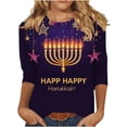 thumbnail image 2 of Qulqfy Womens Hanukkah Shirts Novelty 3/4 Length Sleeve Plus Size Tops Party Menorah Chanukah Crew Neck Funny Tops Womens Blouses 5XL, 2 of 5