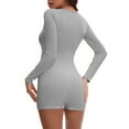 thumbnail image 3 of INSPIRE CHIC Women's Long Sleeves Shapewear Tummy Control Front Zipper Ribbed Boyshorts Leotard Jumpsuit L Grey, 3 of 5