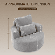 Fumahaus Upholstered Swivel Accent Chair, Oversized Comfy Round Sofa Chair with Two Pillows, Leisure Sofa Chair for Living Room Bedroom, Light Gray