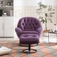thumbnail image 2 of 33.5" Accent Swivel Chair, Modern Luxury Upholstered Lounge Chair with Footrest and Metal Base, Comfy Swivel Single Sofa for Living Room, Bedroom, Reading Room, Purple, 2 of 9