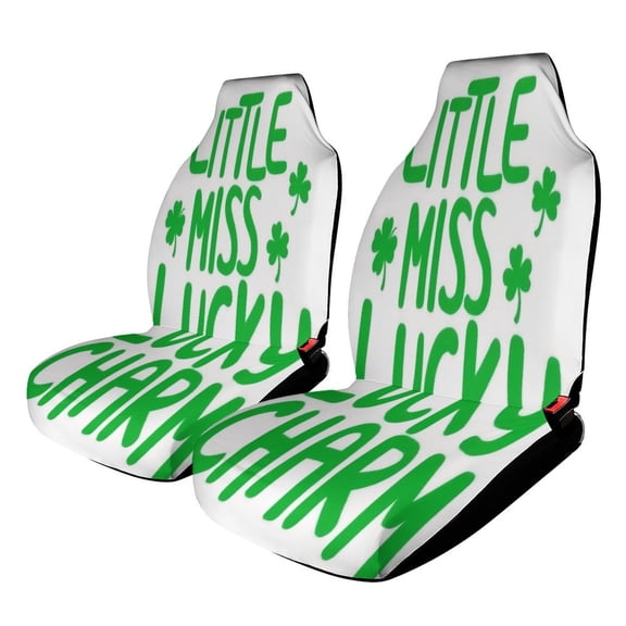 Little Miss Lucky Charm Shamrocks Car Seat Cover Set Auto Front Bucket Cushion Protect Accessories 2 Piece