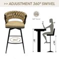 thumbnail image 3 of 38.19'' Bar Stools Set of 2, Swivel Suede Counter Chair with Woven Backrest and Metal Legs, Upholstered Kitchen Island Chairs with Back Footrest for Cafe, Pub, Bar Counter, Light Khaki, 3 of 9