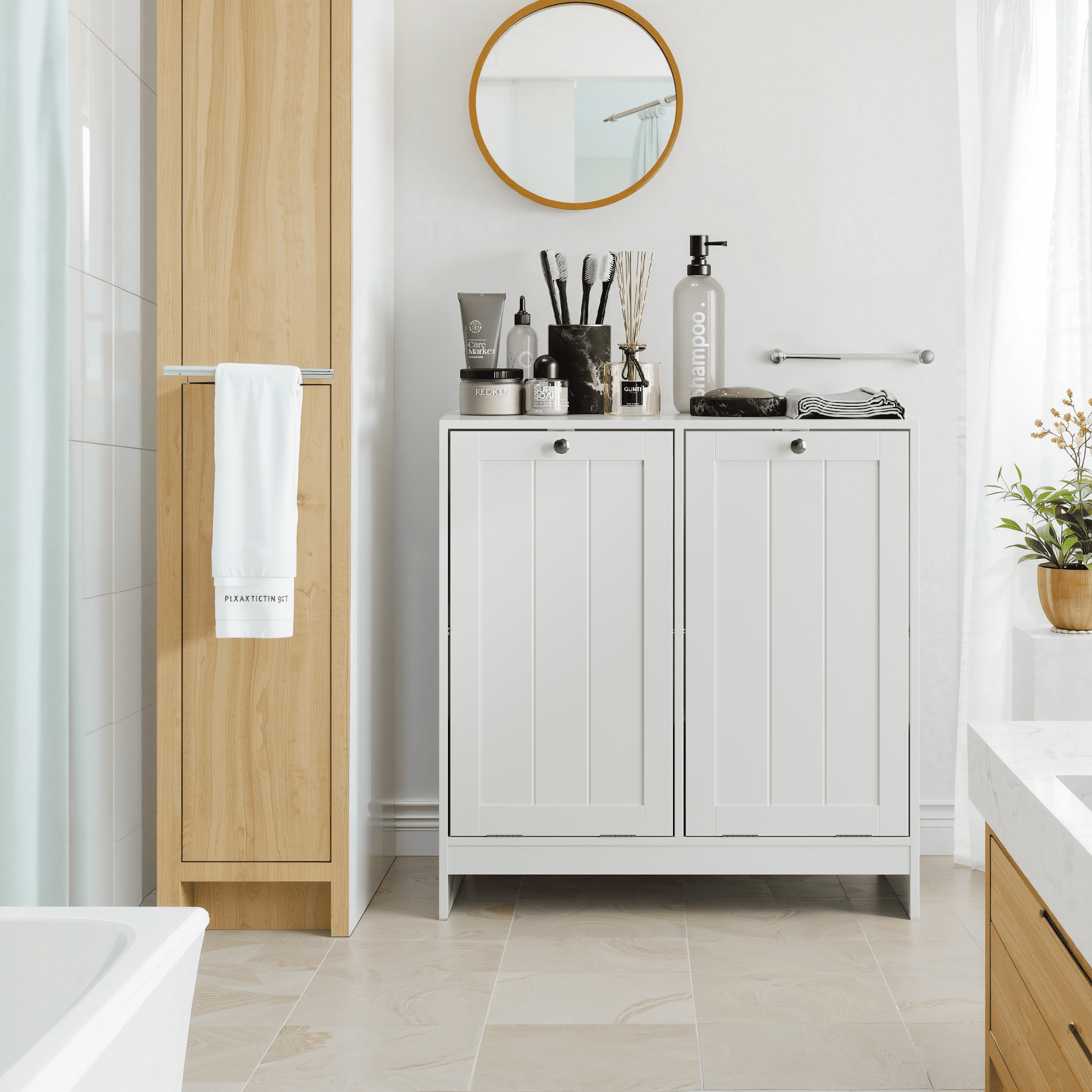 Hidden Laundry Hamper Cabinet with Tilt-Out Removable Basket