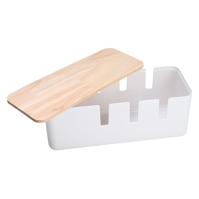 Power Cord Storage Box, Made Of ABS And Rubber Wood, All Cables Neatly , Fit Almost Every Size Of Power Strip.
