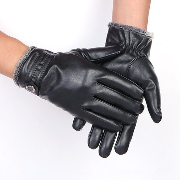 WHAMVOX 1 Pair Leather Warm Gloves Screen Touch Gloves Waterproof Cycling Gloves Cold Protection Gloves for Outdoor Winter (Black, Free Size)