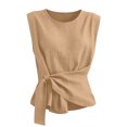 thumbnail image 5 of Arlun Womens Linen Wrap Tank Tops 2026 Ruched Tie Side Sleeveless Crew Neck Shirt Casual Summer Beach Blouse Elegant Solid Color Lightweight Comfy Going out Top 1-Khaki L, 5 of 5