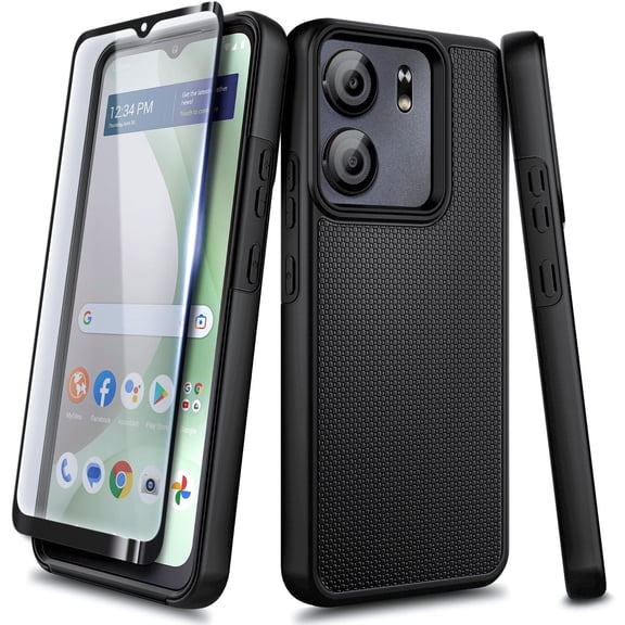 Nagebee For Blu View 5 (B160V) Phone Case Tempered Glass Screen Protector Hybrid Dual-Layer Full-Body Protective Shockproof Rugged Dependable Phone Cover (Black)