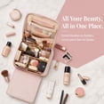 thumbnail image 2 of Travel Makeup Bag with Magnetic Fold Down Flap, Waterproof Leather Cosmetic Bag for Women, Multi Zone Standing Toiletry Organizer（Cream   1PCS）, 2 of 7