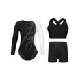 thumbnail image 2 of Nyeemya Girls 3 Piece Gymnastics Outfit Kids Dance Leotard Sparkle Long Sleeve Unitard With Vest Top White 6, 2 of 6