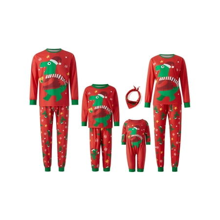 

Sunisery Christmas Family Matching Pajamas Set Xmas Dinosaur Print Pjs Suit Long Sleeve T Shirt Loose Pants Sleepwear Outfits