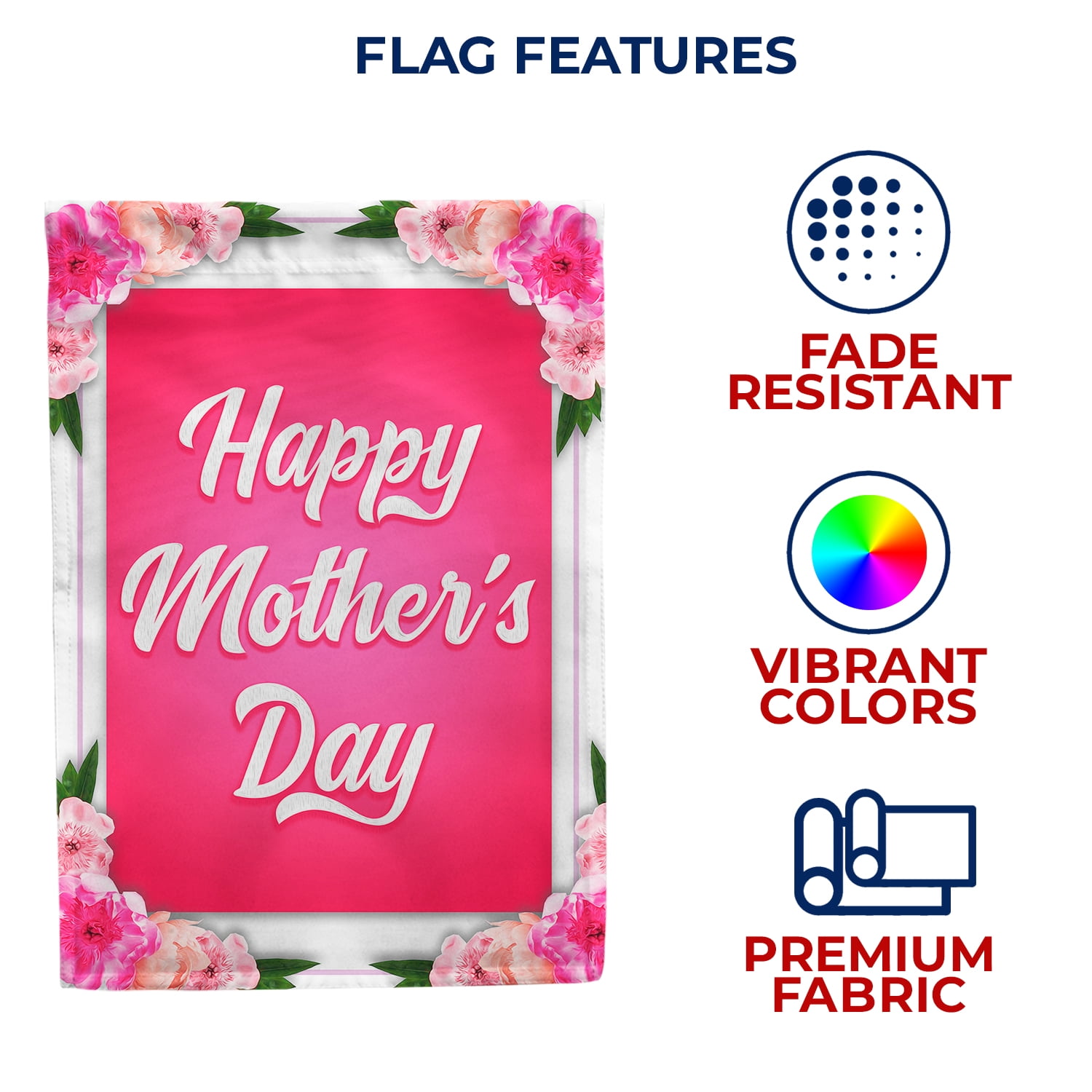 America Forever Happy Mother's Day Floral House Flag 28 x 40 inches Pink Flowers Blossom Double Sided Holiday Seasonal Yard Outdoor Decorative I Love You Mom Flag