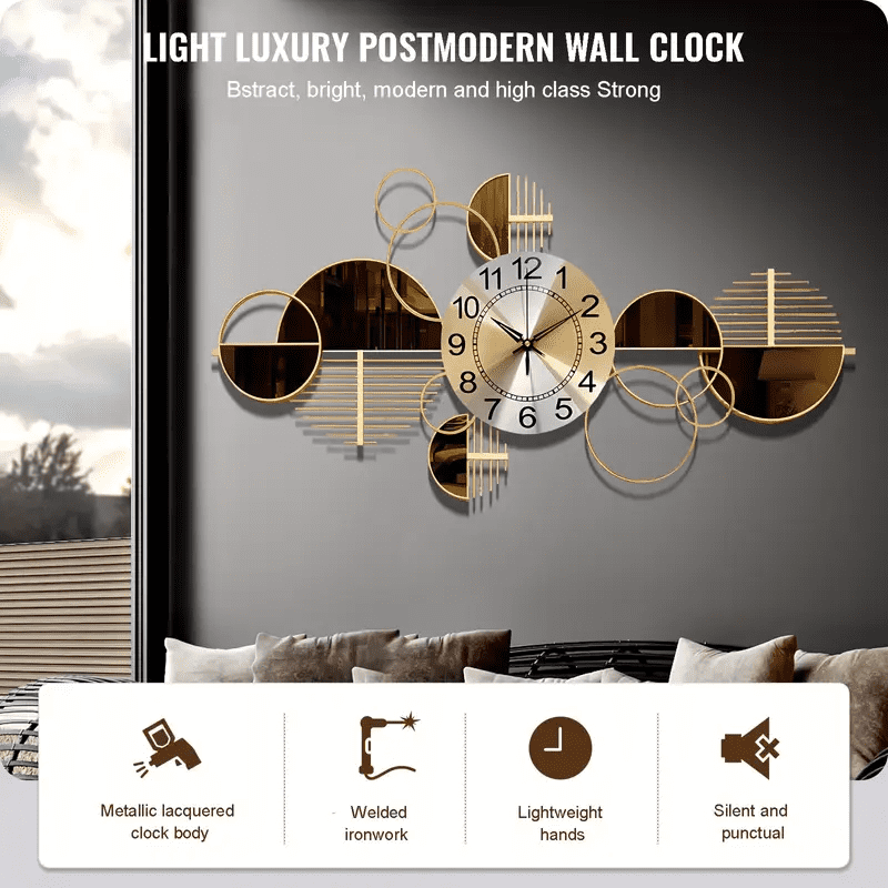 Large Wall Clock Decorative Modern Analog Wall Clock Oversized Round with Display, Battery Operated, Farmhouse Decor, 17 x 33.5 inch