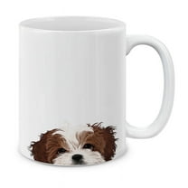 WIRESTER 11 Oz Ceramic Tea Cup Coffee Mug, Brown White Shih Tzu Dog