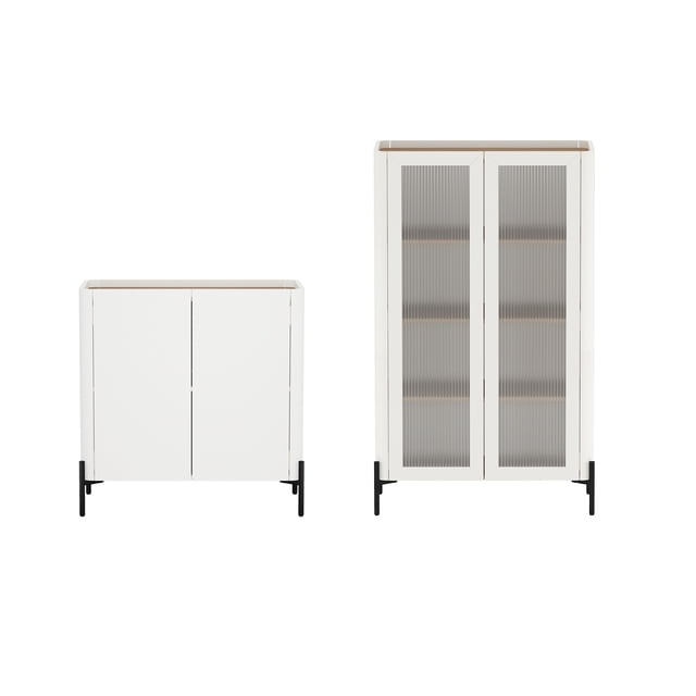 Abbey Armoires de Rangement d'Accent Modernes 2 Pcs en Érable et Blanc Cassé