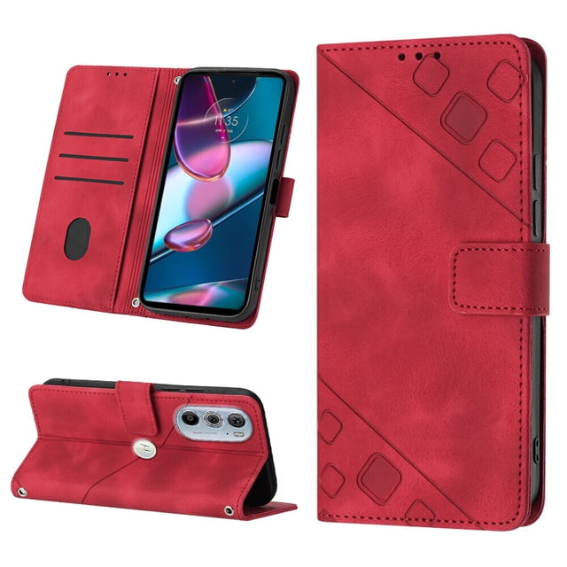 Compatible with Motorola Moto Edge 30 Pro Classic Embossed PU Leather Case with Card Holder Shockproof Cover