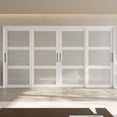 thumbnail image 2 of 144" x 80" Assembled White Prefinished 3-Lite Tempered Frosted Glass Sliding Door Room Divider with Hardware & Handles, 2 of 7