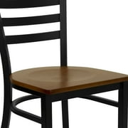 Flash Furniture HERCULES Series Black Ladder Back Metal Restaurant Chair - Cherry Wood Seat