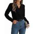thumbnail image 3 of Blusa Plisada de Larga con Cuello en V para Mujer, Ideal para Oficina Negro S, 3 of 8