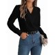 thumbnail image 3 of Blusa Plisada de Larga con Cuello en V para Mujer, Ideal para Oficina Negro L, 3 of 8