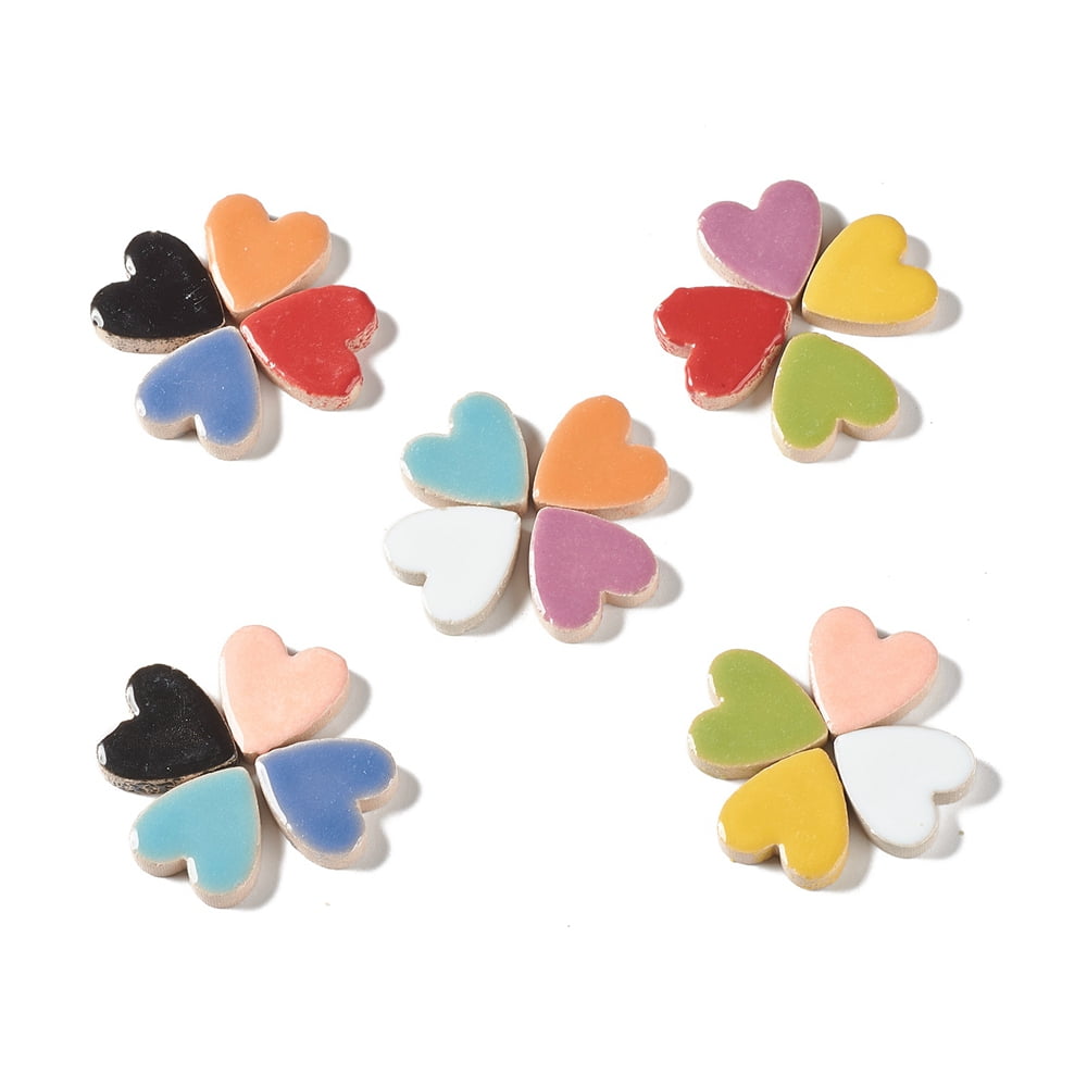 1000g Heart Mosaic Tiles Porcelain Cabochons for Home Decoration or DIY Crafts Mixed Color 23x22.5x6mm 240pcs/1000g