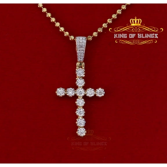King Of Bling's Real 0.33ct Diamond Sterling Silver Cross Charm Fashion Necklace Yellow Pendant