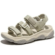 CAMEL Womens Hiking Sandals, Adjustable Straps, Platform, Medium Wide, Open Toe, Beige, US 5