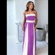 thumbnail image 4 of Vestido con Tirantes Finos y Colores Contrastantes para Mujer, Elegante, de Cintura Alta y con Aberturas Laterales. Violeta Oscuro L, 4 of 7