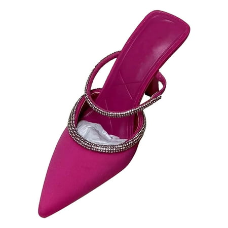 

Cathalem European And American Foreign Trade Fashion High Heel Thin Heel Rhinestone Sandals Hot Pink 37