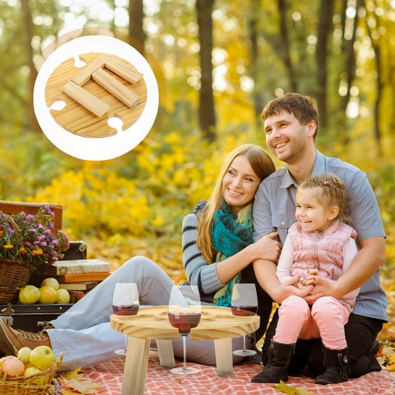 GOOHOCHY Durable Light Yellow Portable Wooden Wine Table for Home Outdoor Picnics Compact .5x20.5 inches