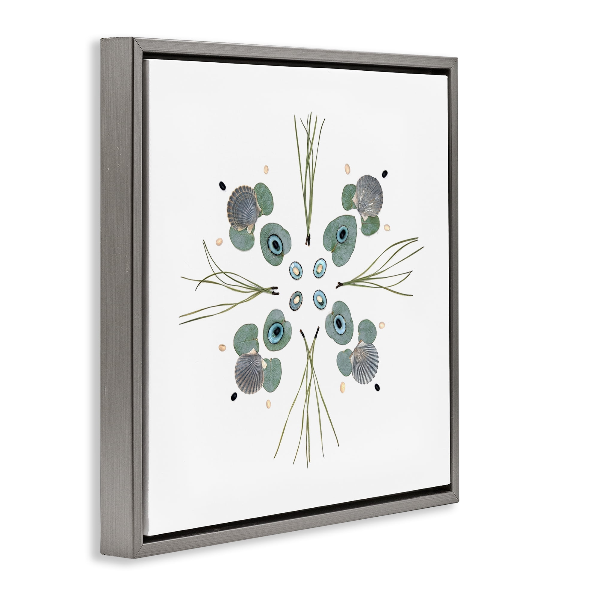 Stupell Industries Seashell & Leaf Symmetry Gray Framed Floater Canvas Wall Art, design by Beth Adoette