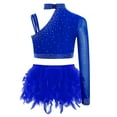 thumbnail image 2 of Aiihoo Kids Girls Jazz Dance Outfit Sparkly 2 Piece Ballet Lyrical Dance Crop Top with Feather Blue 10, 2 of 5