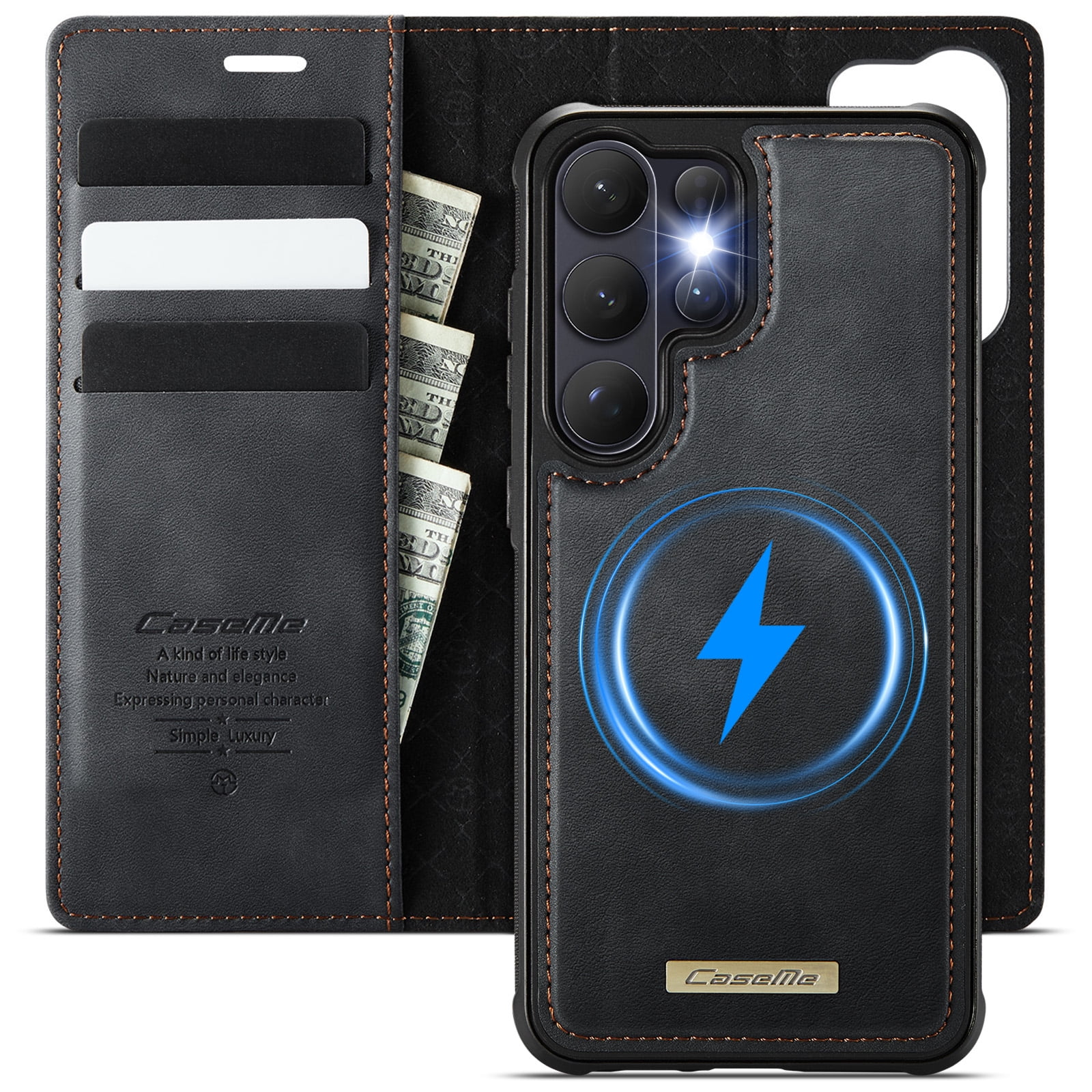 New Phone Case For Samsung Galaxy S26 Ultra, Business Leather Shockproof Flip Stand RFID Card Slots 2-in-1 Detachable Magnetic Wallet Case Cover,Black